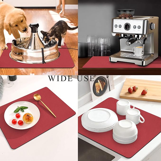 Coffee Mat for Countertops ,Coffee Bar Accessories Fit Under Coffee Maker Espresso Machine, Absorbent Hide Stain Rubber Mat for Countertop ,Dish Drying Mat for Kitchen Counter (Red, 17"x31.5")