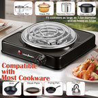 Vivicreate Electric Hot Plate, Portable Countertop Electric Cooktop, Adjustable Temperature Control, 110V Extra Burner for Apartment, Dorm, RV, Small Kitchen (Single Coil Burner)
