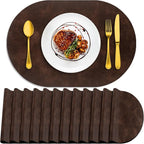 ADRIMER Placemats, Heat Resistant Oval Placemats Set of 12 Washable 12 x 17 Inch, Waterproof Table Mats, Wipeable Pu Place Mats for Kitchen, Dining Room, Coffee