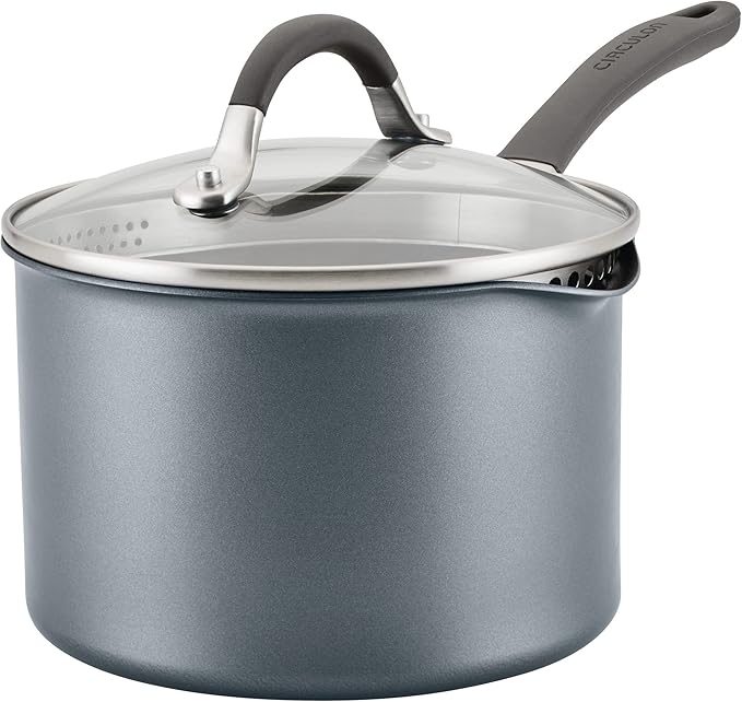 Circulon A1 Series w/ ScratchDefense Nonstick Induction Straining Sauce Pan with Lid, 3-Quart, Saucepan with Pour Spout, Graphite