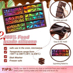Ziliny Windmill and Diamond Holographic Chocolate Bar Mold Silicone, Rainbow Light Effect Chocolate Bar Deep Thick Molds for DIY Candy Dessert Baking, Candy, Wax Melts, Cake Decoration (Square)
