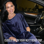 Kululu Travel Blanket and Pillow Set, Airplane Blanket Compact 2-in-1 Combo Set, Flight Essentials Poncho with Pocket, Pouch & Luggage Backpack Strap | Travelers Gifts Accessories 62"x45" (Space Blue)