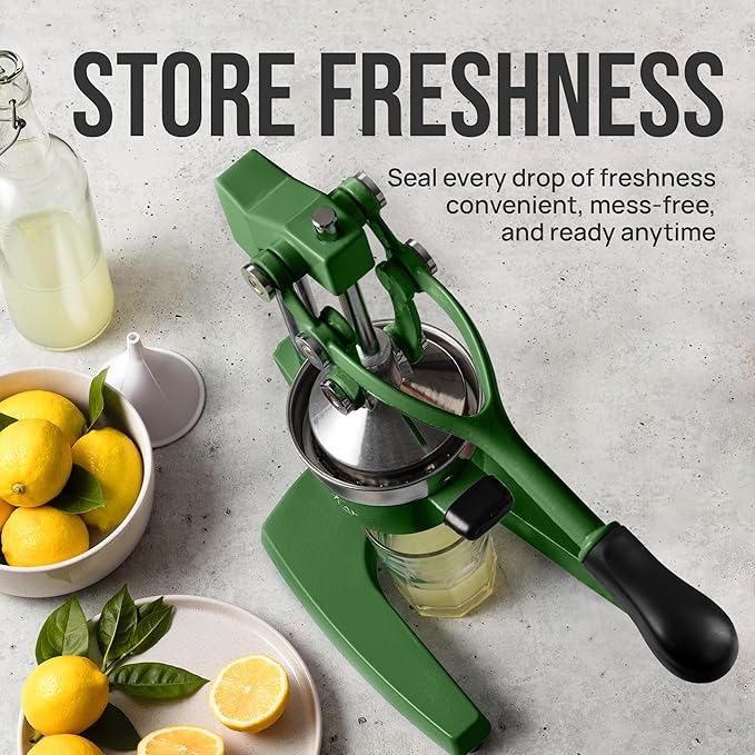 Zulay Kitchen Cast Iron Juicer - Easy-to-Clean Heavy-Duty Manual Juicer, Professional Citrus Juicer - Stainless Steel Lemon Squeezer - Manual Citrus Press & Orange Squeezer - Orange Juicer – Green