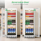 Commercial Merchandiser Refrigerator, 13.8 Cu Ft Display Beverage Fridge with Glass Door Upright Cooler with LED Light Low Noise, Fast Cooling for Shop, Restaurant, Office (White)