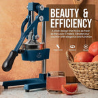 Zulay Kitchen Cast Iron Juicer - Easy-to-Clean Heavy-Duty Manual Juicer, Professional Citrus Juicer - Stainless Steel Lemon Squeezer - Manual Citrus Press & Orange Squeezer - Orange Juicer – Navy