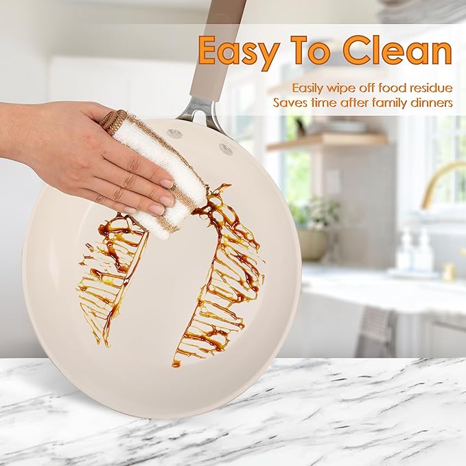 22Pcs Pots and Pans Set Non Stick, Ceramic Nonstick Cookware Set, Kitchen Induction Pots and Pans Cooking Set with Stay Cool Handles, without PFOA, PTFE or PFAS, Cream Yellow