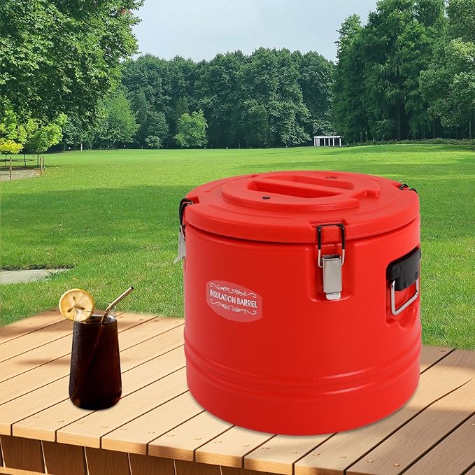 Eapmic 31.7Qt Insulated Food Container, Stainless Steel Container, 30L Commercial Soup Carrier 6 Hours Heat Preservation for Hot and Cold Food Storage Restaurant Canteen Home Lunch Use (Red, 30L)