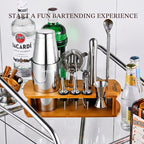 KITESSENSU Boston Shaker Set Bartender Kit with Stand | Bar Set Drink Mixer Set with All Essential Accessory Tools: Boston Shaker, Jigger, Strainer, Mixer Spoon, Muddler, Liquor Pourers |Silver