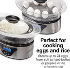 Hamilton Beach Digital Electric Food Steamer & Rice Cooker for Quick, Healthy Cooking with Stackable Three-Tier Bowls for Vegetables and Seafood, 8.25 Quart, Black & Stainless Steel