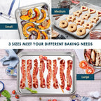 E-far Stainless Steel Baking Sheet Set of 3, 12.4”/10.5” /9.4” Cookie Sheet for Oven, Rimmed Metal Tray for Cooking Baking Bacon, Non-toxic & Dishwasher Safe
