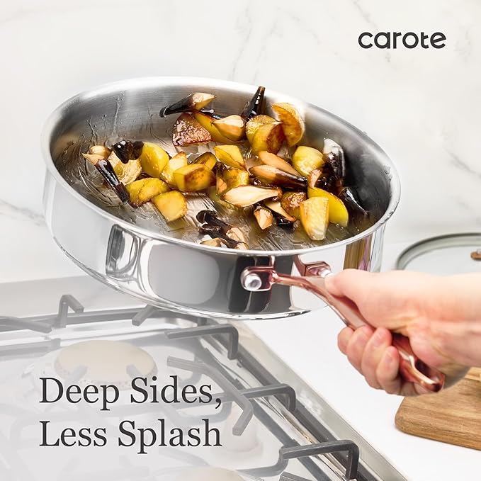 CAROTE 21pcs Tri-Ply Stainless Steel Cookware Set, Pots and Pans Set, Non Toxic Induction Kitchen Cooking Sets, Cookware Collection, Mirror Polish, Gold