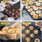 TeamFar Mini Muffin Pan, 24-Cup Non-Stick Carbon Steel Cupcake Tray Tin for Baking, Small Cup Cake Bakeware for Bite-Sized Cheesecake Tart Quiches, Even Baking & Effortless Release & Easy Clean