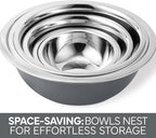 COOK WITH COLOR Stainless Steel Mixing Bowls Set - Nesting Bowls, 6 Pieces, Grey