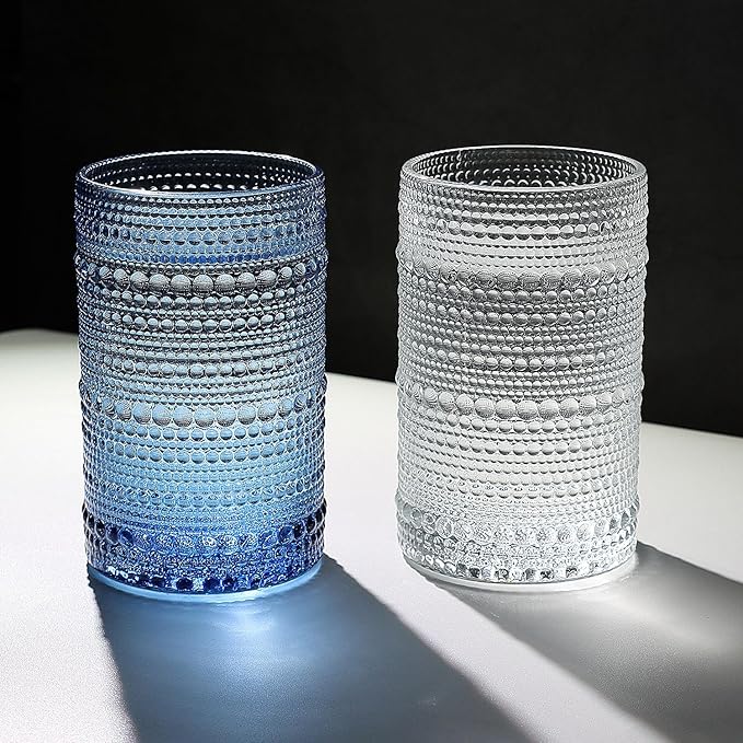 Hobnail-Drinking Glasses 13oz Vintage Glassware Sets Cocktail Juice Glasses Set of 6, Sapphire