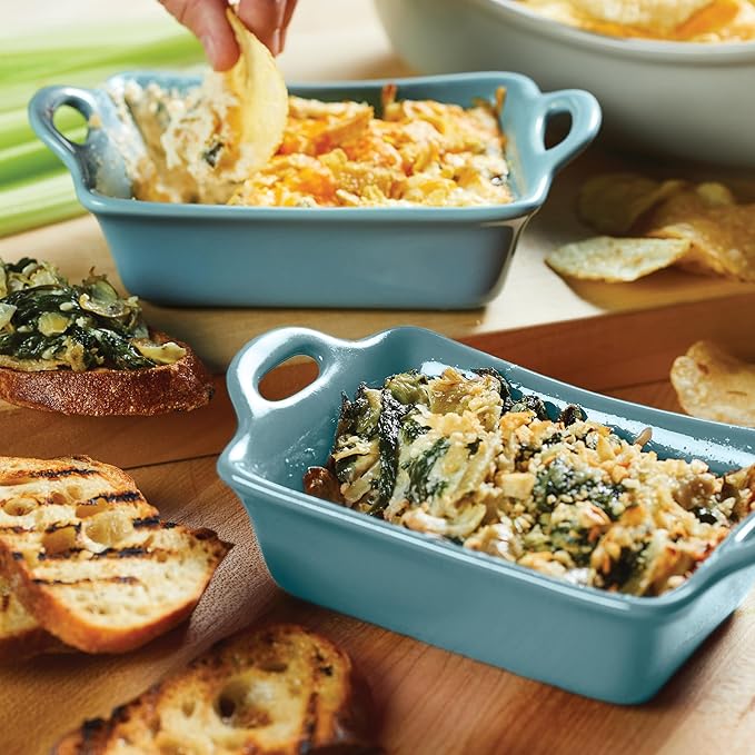 Rachael Ray Ceramics Au Gratin Set, Rectangular, Two 12-ounce, Agave Blue