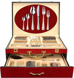 75-Pc Luxury Flatware Set for 12 w/Storage Case 24K Gold Premium Dining Cutlery Service - 18/10 Surgical Stainless Steel Silverware Hostess Serving Set in a Chest (Madison II)