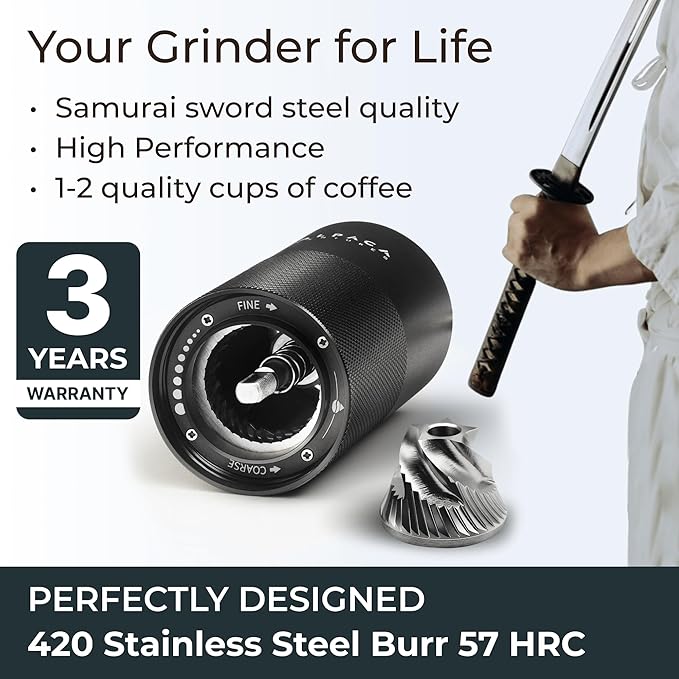 Premium Manual Coffee Grinder for Espresso, Pour Over & French Press with Stainless Steel Conical Burr, Precision Adjustable Hand Grinder, Compact Travel Size - by Alpaca Ventures