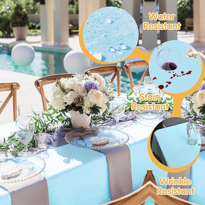 BRILLMAX 8 Pack Light Blue Tablecloths for 8 Foot Rectangle Tables 60 x 126 Inch - 8ft Rectangular Bulk Linen Polyester Fabric Washable Cloth Cover for Wedding Reception Banquet Birthday Party