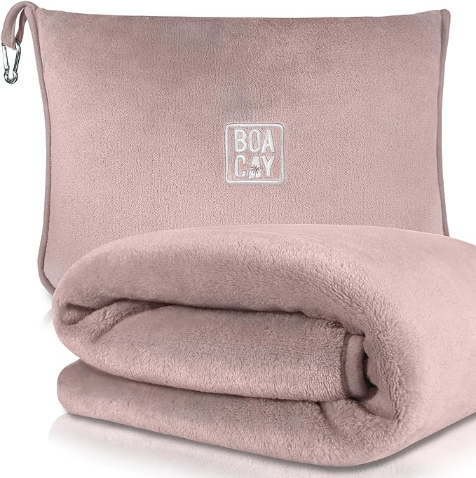 BOACAY Soft & Warm Travel Blanket for Airplane & Car - Long Flight Essential for Women, Men, Kids - Compact Pillow with Luggage Sleeve & Backpack Clip