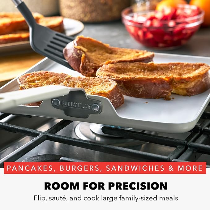 GreenPan x Bobby Flay 11” Nonstick Square Griddle Pan, PFAS-Free Diamond Ceramic Stay-Cool Silicone Handle, Easy Clean Dishwasher & Oven Safe Skillet, Cream