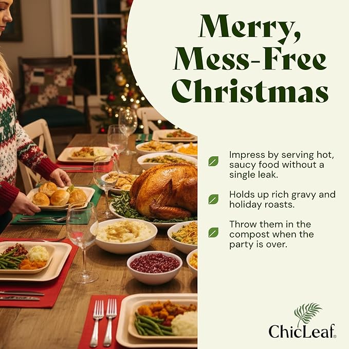 Chic Leaf Palm Leaf Compostable Plates - 6" Square, Pack of 50 - Disposable Dinnerware for Christmas Food, Rustic Bamboo Appetizer Plates - Charcuterie Boards & Biodegradable Serviceware
