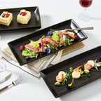 Gomakren Serving Platter Serving Dishes, 14 Inch Porcelain Serving Trays for Party, Large Serving Platters and Trays, Rectangular Sushi Plates for Entertaining Thanksgiving Christmas, Set of 4, Black
