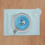 Solino Home Linen Cloth Placemats Set of 4-100% Pure Linen Hemstitch Aqua Blue Placemats 14 x 19 Inch - Classic Hemstitch Table Place Mats for Winter