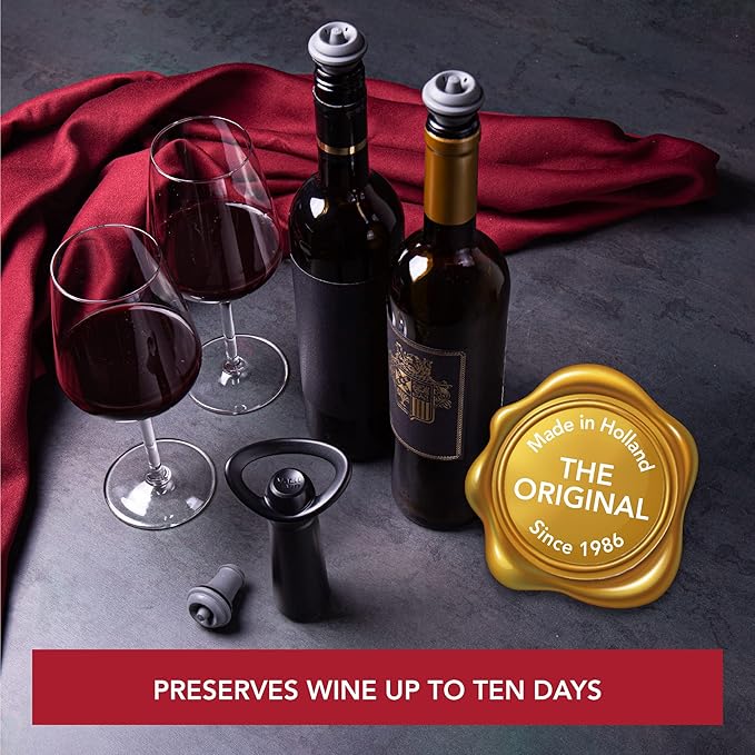 Vacu Vin Wine Saver Concerto with 4 Vacuum Stoppers – Premium Wine Preserver Pump – Airtight Seal Keeps Wine Fresh Longer – Click Indicator – Manual Pump – Black Wine Saver Set