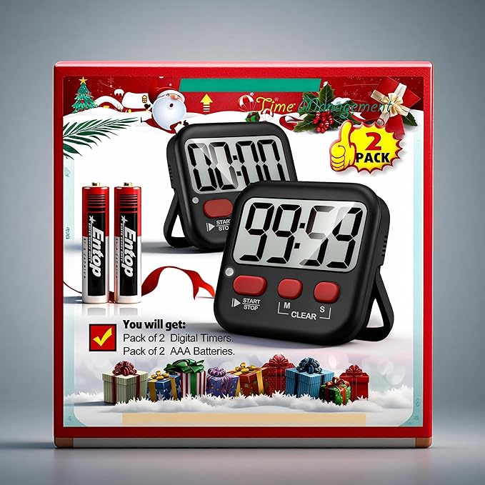 Antonki 2 Pack Digital Timer for Kids, Magnetic Countdown Kitchen Timers for Cooking, Egg, Classroom, Teacher, Exercise, Study, Oven - Battery Included