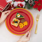 NOCCUR 200PCS Red Plastic Plates for 100 Guests - Include 100PCS 10" Dinner/ 100PCS 7" Dessert Plastic Plates Heavy Duty - Ideal for Wedding/Party/Christmas