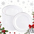 bUCLA 100Pieces Silver Plastic Plates - 6.25inch White with Silver Rim Disposable Salad/Dessert/Appetizer/Small Cake Plates for Weddings, Christmas, Parties&Gathering