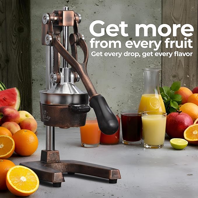 Zulay Kitchen Cast Iron Juicer - Easy-to-Clean Heavy-Duty Manual Juicer, Professional Citrus Juicer - Stainless Steel Lemon Squeezer - Manual Citrus Press & Orange Squeezer - Orange Juicer (Copper)