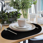 ADRIMER Placemats, Heat Resistant Oval Placemats Set of 8 Washable 12 x 17 Inch, Waterproof Table Mats, Wipeable Pu Place Mats for Kitchen, Dining Room, Black