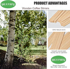 Wooden Coffee Stirrers Individually Wrapped 5.5" Coffee Stir Sticks 500 Pcs, Natural Birch Round End Thick Birch Wood Eco-Friendly Suitable for Coffee, Cocktail and Hot Drinks
