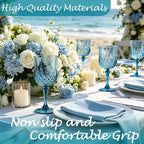 Plastic Wine Glasses, Plastic Goblets Vintage Style Cordial Unbreakable Drinking Glasses, Reusable Drinkware for Wedding Reception, Grand Event Party Supplies (24, Dusty Blue)