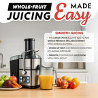 Gourmia 6 Speed Digital Juice Extractor -Extra-Wide Chute, Pulse Mode, Self-Clean Cycle, 36 oz Pitcher, Pulp Container & Cleaning Brush, Stainless Steel