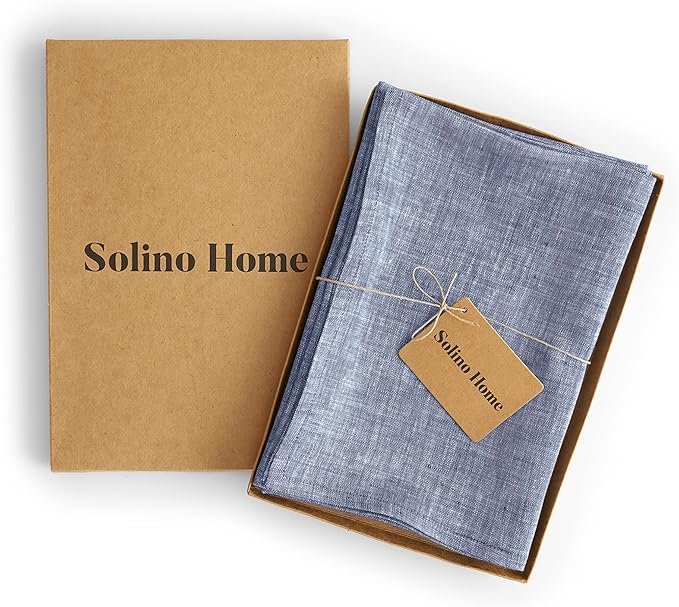 Solino Home Linen Cloth Napkins Set of 4-100% Pure Linen Chambray Indigo Dinner Napkins 20 x 20 Inch - Athena, Handcrafted and Machine Washable - Holiday, Winter, New Year
