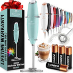 Zulay Kitchen Powerful Milk Frother Wand With 4 AA Duracell Batteries - Ultra Fast Handheld Drink Mixer - Electric Whisk Foam Maker for Coffee, Lattes, Cappuccino, Matcha & Creamer - Fresh Mint