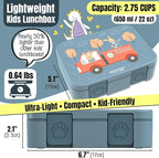 Kids Lunch Box with Compartments – Compact & Lightweight | Leak-Proof, BPA-Free, Dishwasher & Microwave Safe | Hand-Drawn Design for Preschool, School, Travel (Firetruck Bunnies Blue, 2.75 Cups)