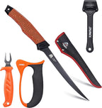 RUNCL Fishing Fillet Knife Combo Set, Fishing Tools Kit With 7" Fillet Knife, Fillet Fork, Knife Sharpener and Fish Scaler Remover, 4 Pieces fishing Kit Tool, Perfect for Fresh or Saltwater