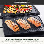 GreenPan 6-in-1 Multifunction Removable Plate Indoor Grill & Electric Griddle, Diamond Infused PFAS Free Ceramic Nonstick Reversible Plates, Opens Flat, Adjustable Temp, Panini Press, Black