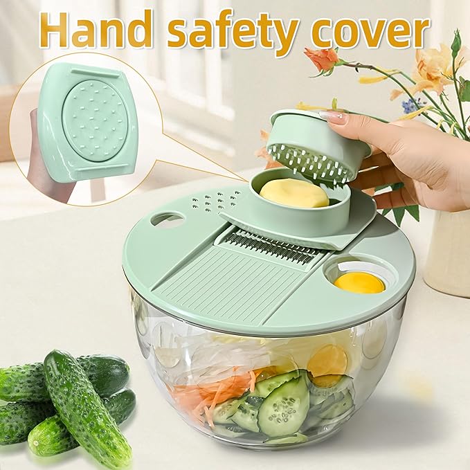 Large Capacity Green Salad Spinner, 4.24 Quart Lettuce Spinner with Dual Drainage, Efficient Salad Dryer for Quick Washing, Spinning & Draining Greens, Fruits, Veggies-with Shredding Blade