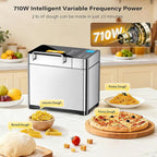 KBS Pro 710W 2LB Bread Maker, Stainless Steel 17-in-1 Smart Bread Machine with Healthy Ceramic Pan, Automatic Nut Dispenser, Tempered Glass Touch Panel, 3 Crust Colors, 15H Timer& Keep-Warm, Recipes