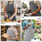NLUS 2 Pcs Kitchen Cooking Aprons, Poly/Cotton Blend Adjustable Soft Bib Stripe Aprons with 2 Pockets for Women Men Chef (Blue Pinstripes/Black Pinstripes)