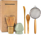 Shonmisen Traditional Matcha Tea Whisk Set with Bamboo Chasen, Ceramic Holder, Scoop, Spoon, Strainer, 5 Piece Japanese Ceremony Kit matcha whisk