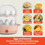 bella Electric Egg Cooker, 14 Eggs Capacity Tray, Double Stack, for Poached, Scrambled, Hard, Medium & Soft Boiled Eggs, Omelets and Steamed Dumplings, Auto Shutoff, 360 Watt, Blossom
