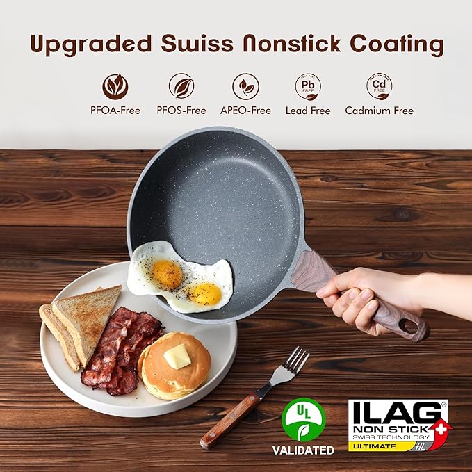 SENSARTE Nonstick Frying Pan Skillet, Swiss Granite Coating Omelette Pan, Healthy Stone Cookware Chef's Pan, PFOA Free (8/9.5/10/11/12.5 Inch) (10 Inch) (Pack of 2)