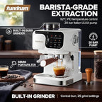 Espresso Machine with Grinder, 20 Bar Professional Espresso Maker with Built-in Burr Grinder, PID Temperature Control, Steam Wand, 58mm Portafilter, 25 Grind Settings, All-in-One Coffee Machine
