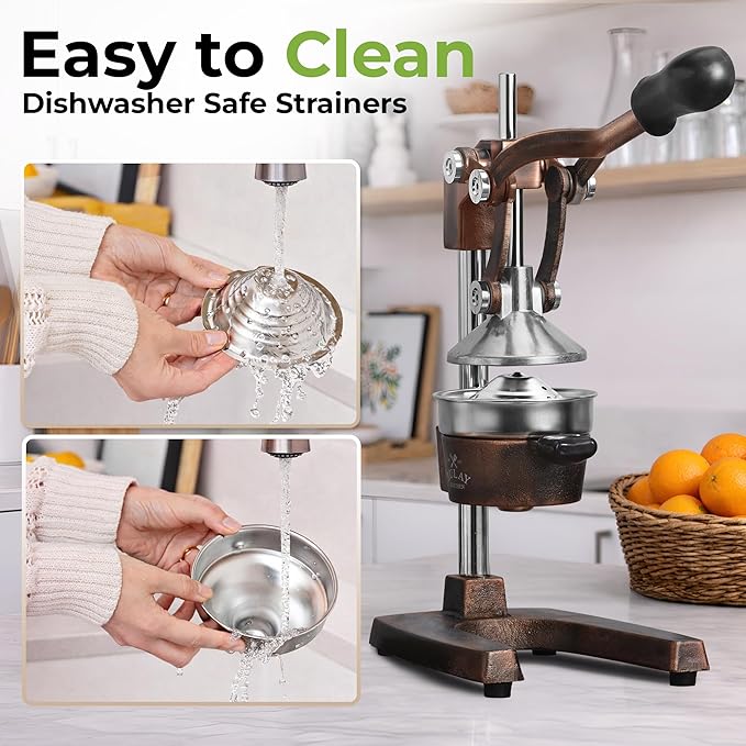 Zulay Kitchen Cast Iron Juicer - Easy-to-Clean Heavy-Duty Manual Juicer, Professional Citrus Juicer - Stainless Steel Lemon Squeezer - Manual Citrus Press & Orange Squeezer - Orange Juicer (Copper)