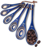 Measuring Spoons, 6pcs Durable Pakkawood Measuring Spoons Set Includes Teaspoon Tablespoon Measuring Spoon for Dry or Liquid Ingredients, Wooden Measuring Scoop for Baking Cooking (Navy Blue)